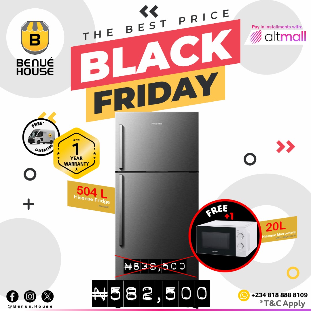 Hisense 504L Double Door Fridge + Free 20L Microwave